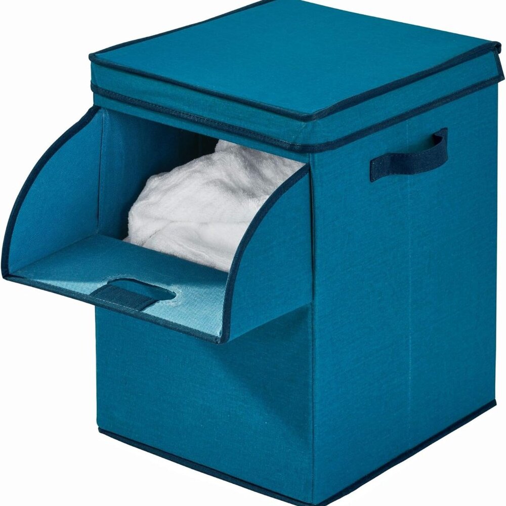 NIB iDesign Emmy Fabric Storage Bin with Lid and Opening Front